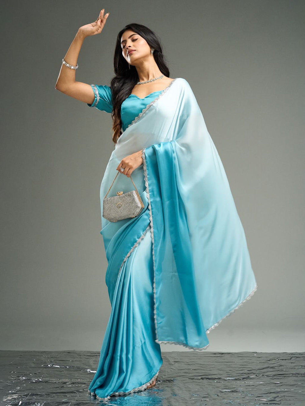 kasee Ombre Satin Saree | Grocsy
