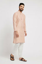 Ethnic India Pink Men's Kurta Striped Polyester | Grocsy