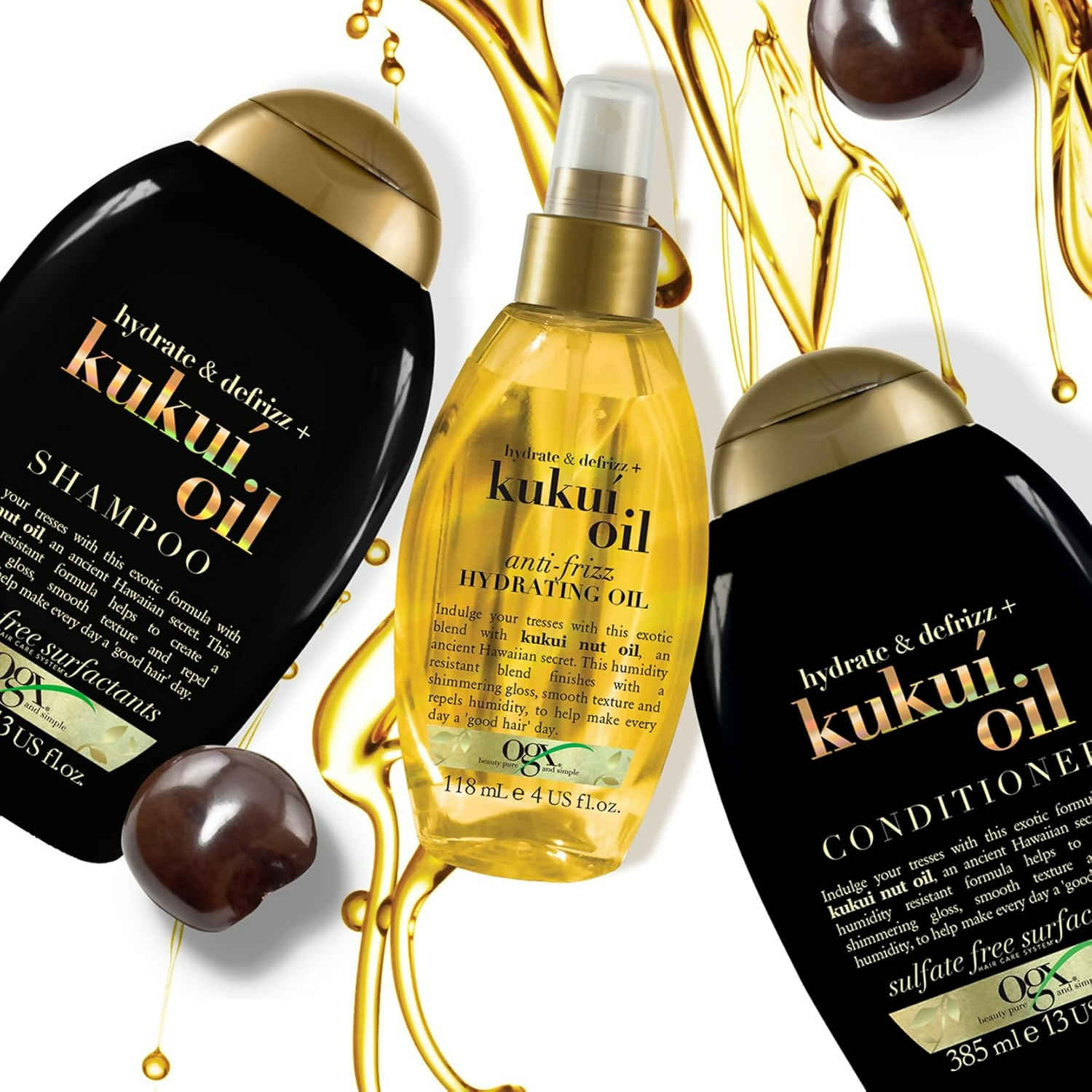 OGX Kukui Oil Shampoo Hydrate Plus Defrizz | Grocsy