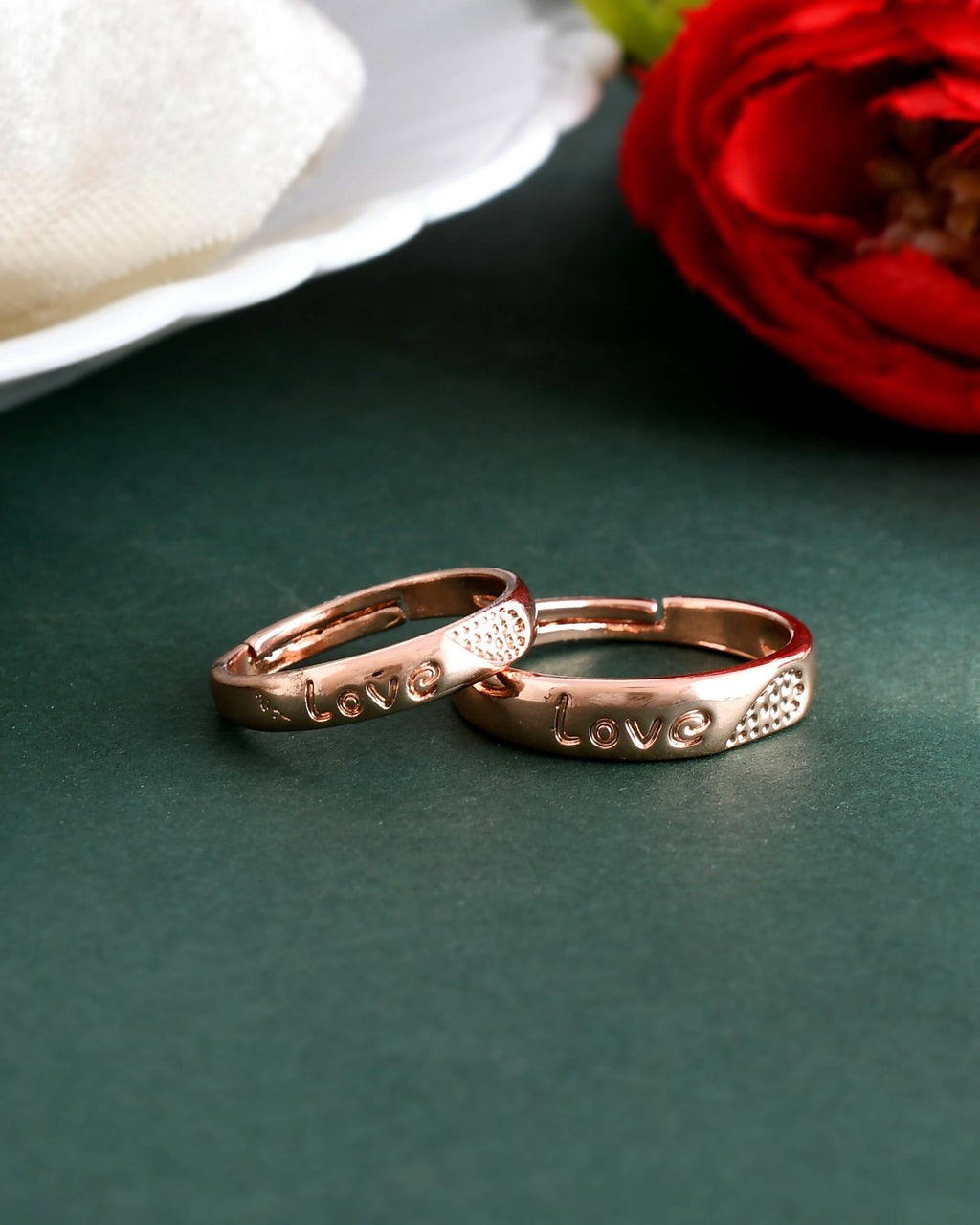 VOJ Stainless Steel Cubic Zirconia Gold-Polished Adjustable Couple Ring Set | Grocsy