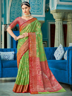 Shree Shyam Fashion Linen Cotton Light Green Saree | Grocsy