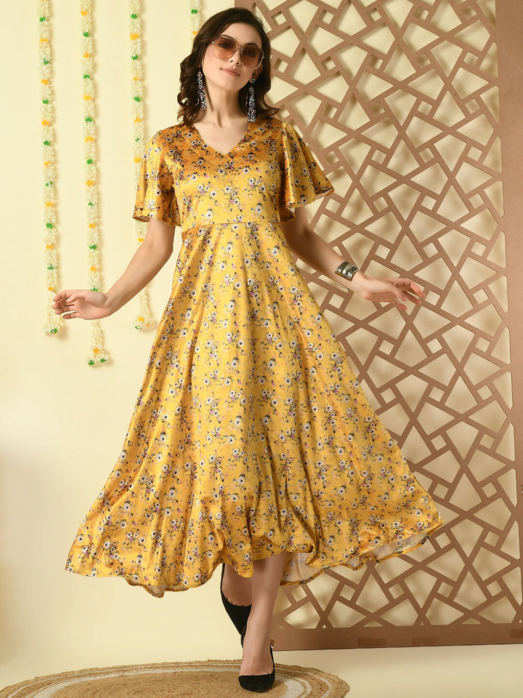 Myshka Women's Multi Printed Velvet Party Dress | Grocsy