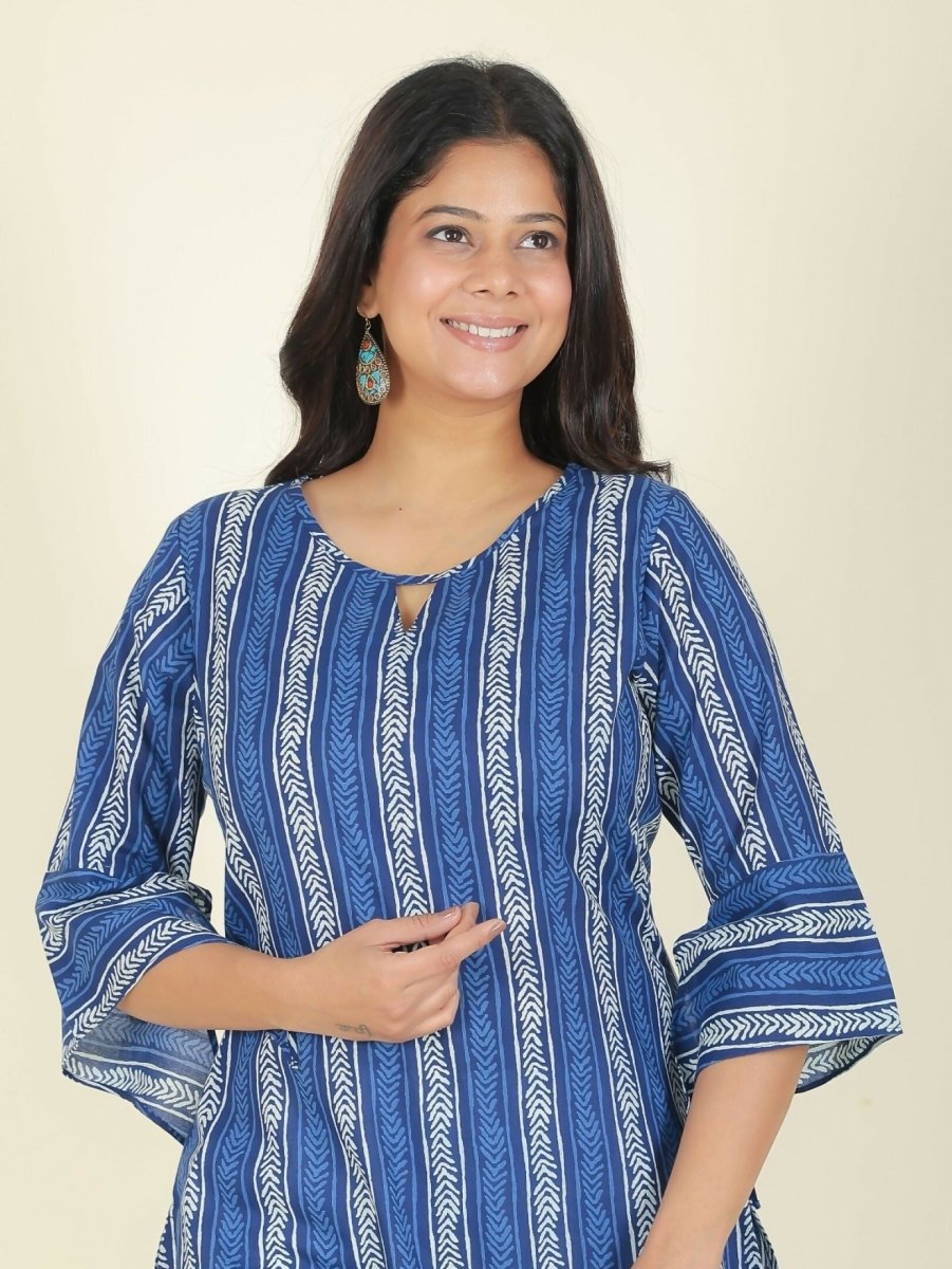 Aramya Blue Soft Cotton Striped Straight Kurta for Women | Grocsy
