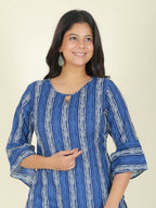Aramya Blue Soft Cotton Striped Straight Kurta for Women | Grocsy