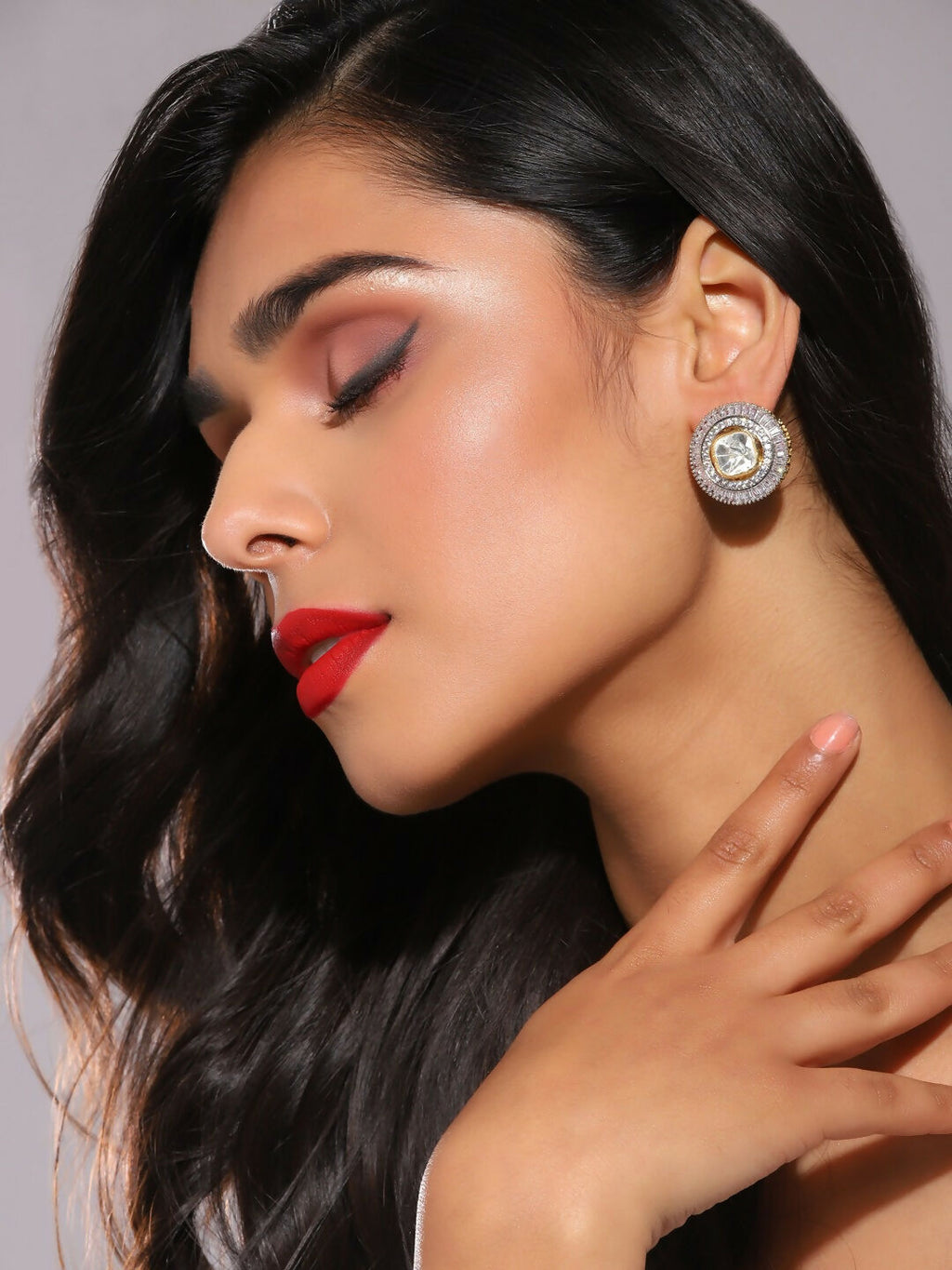 Diamond & Semi Precious Stone Round Oversized Studs- Ruby Raang | Grocsy