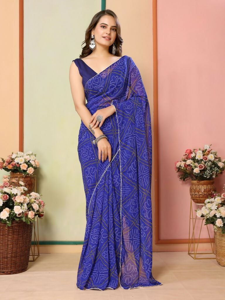 Blue Georgette Designer Printed Ready To Wear Saree - Elite | Grocsy