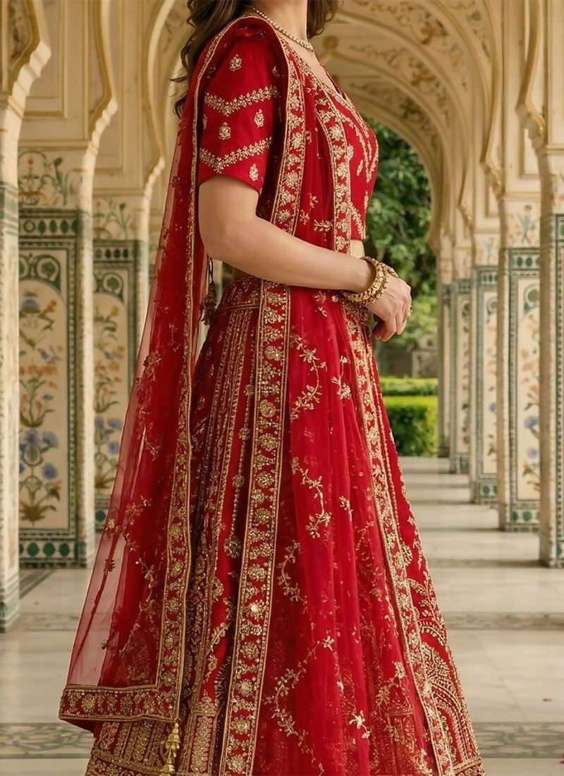 Lehenga Mart Red Heavy Silk With Fusing Designer Bollywood Style Wedding Wear Lehenga Choli | Grocsy