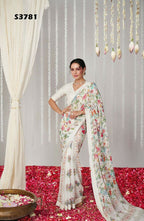 Off White Bright Moss Designer Digital Printed Party Wear Saree - Be Verly | Grocsy