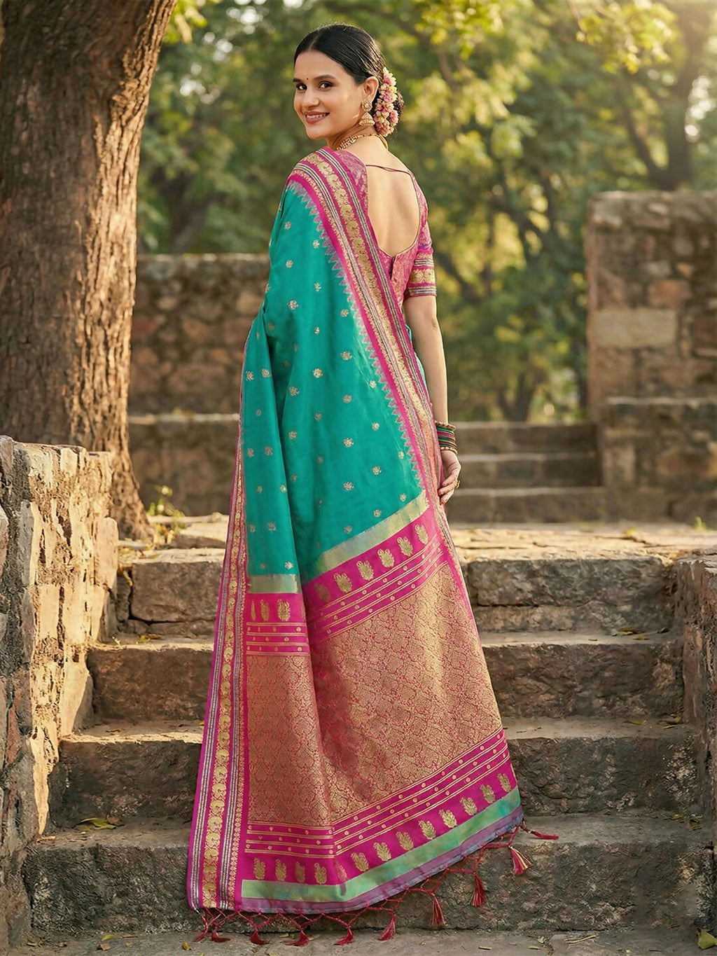 Shree Shyam Fashion Sea Green Soft Silk Saree | Grocsy