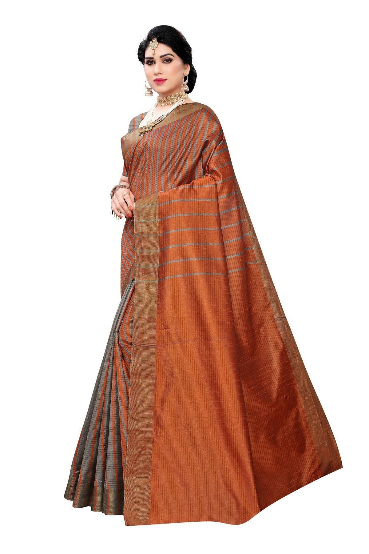 Vamika Brown Cotton Silk Weaving Saree (Paithani Chiku) | Grocsy