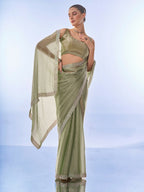 Pista Burburry Designer Work Lace Border & Swarovski Work Saree - Orchid | Grocsy