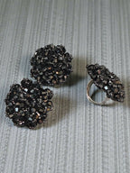 Inhanns Rangmani Crystal Duo – Adjustable Ring + Statement Earrings Set - Black | Grocsy