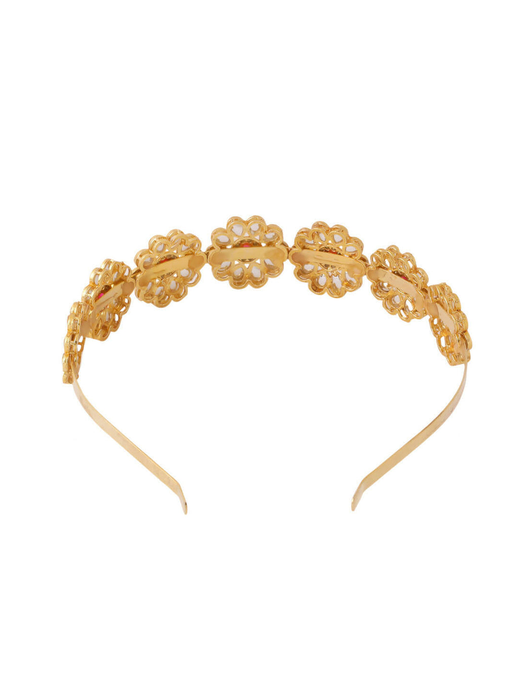 NVR Women's Rajputi Gold-Polished Kundan Matha Patti Hairband | Grocsy