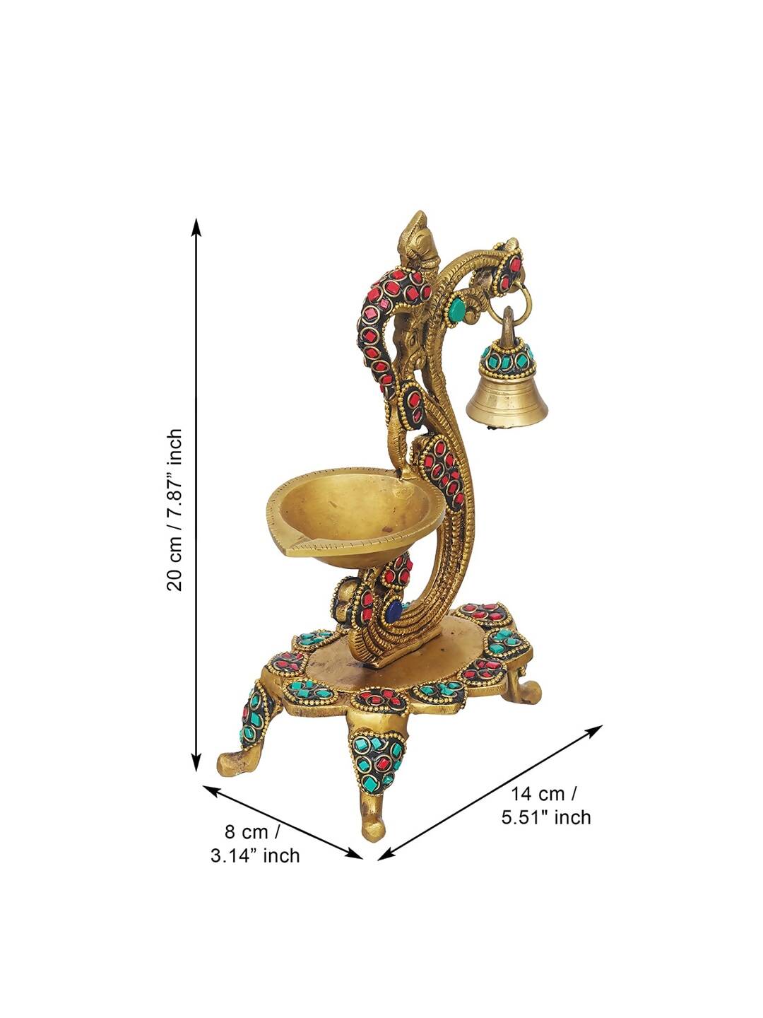 eCraftIndia Gold Toned Peacock Shaped Traditional Brass Diya With Bell & Stand | Grocsy