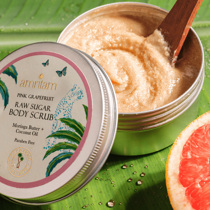 Amritam by Good Earth Pink Grapefruit Raw Sugar Body Scrub | Grocsy