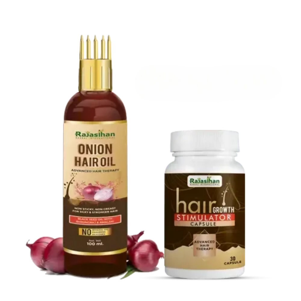 Rajasthan Herbals Onion Hair Oil & Hair Growth Stimulator Capsule Combo | Grocsy