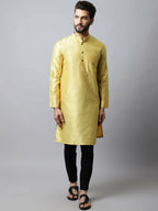 Even Apparels Yellow Color Art Silk Banarsi Silk Men's Kurta With Band Collar (BS017) | Grocsy