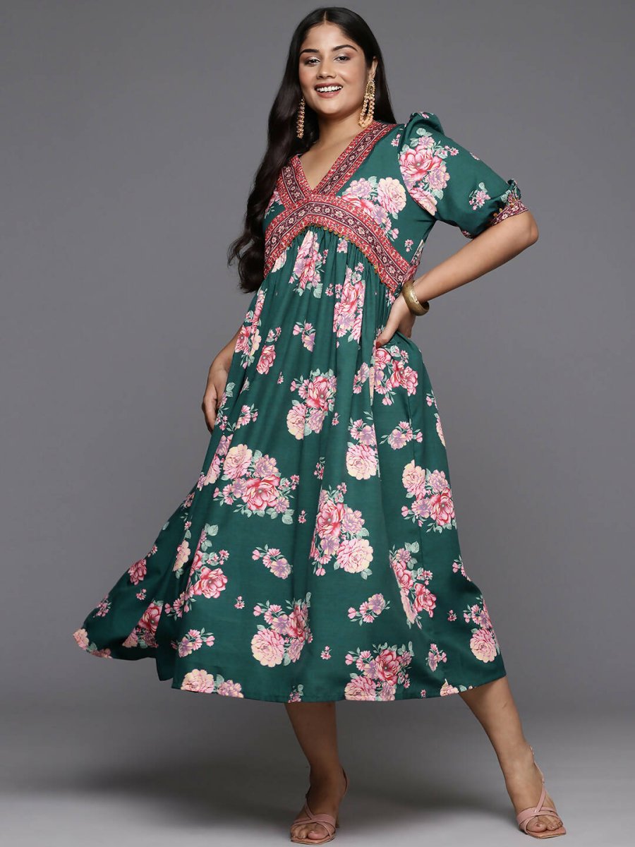 Ahalyaa Women's Traditional wear Ethnic Dress - Green | Grocsy