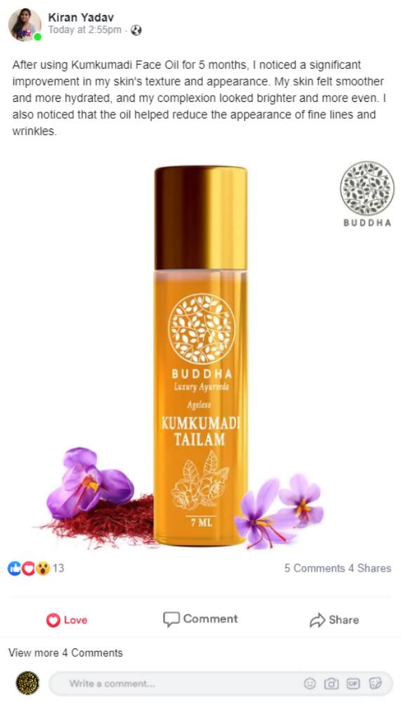 Buddha Natural Kumkumadi Face Oil | Grocsy
