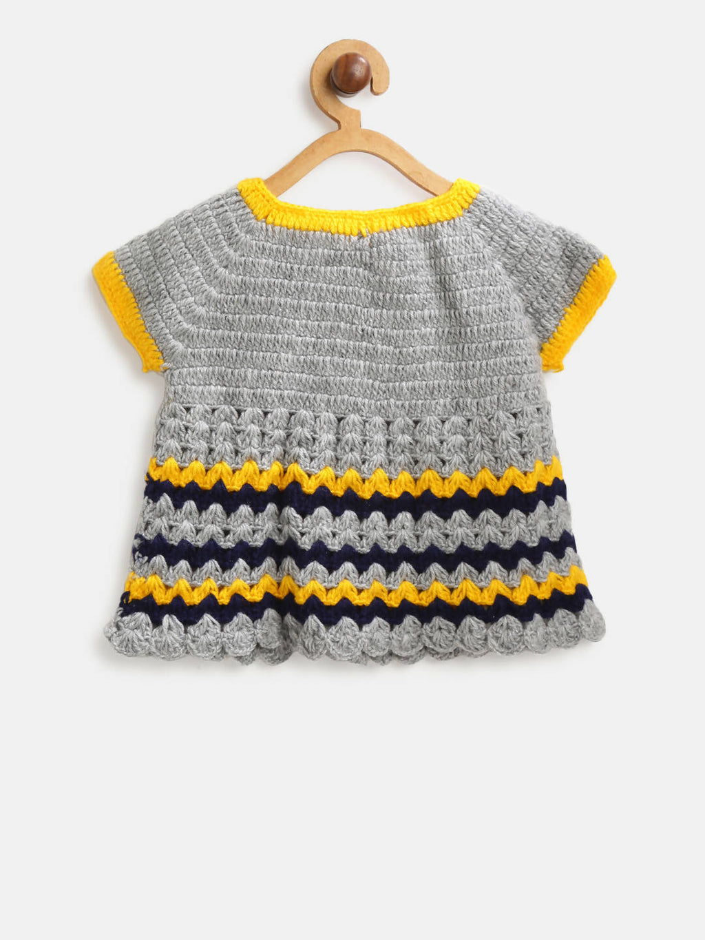 ChutPut Hand knitted Crochet Bumblebee Wool Dress For Baby Girls - Grey | Grocsy