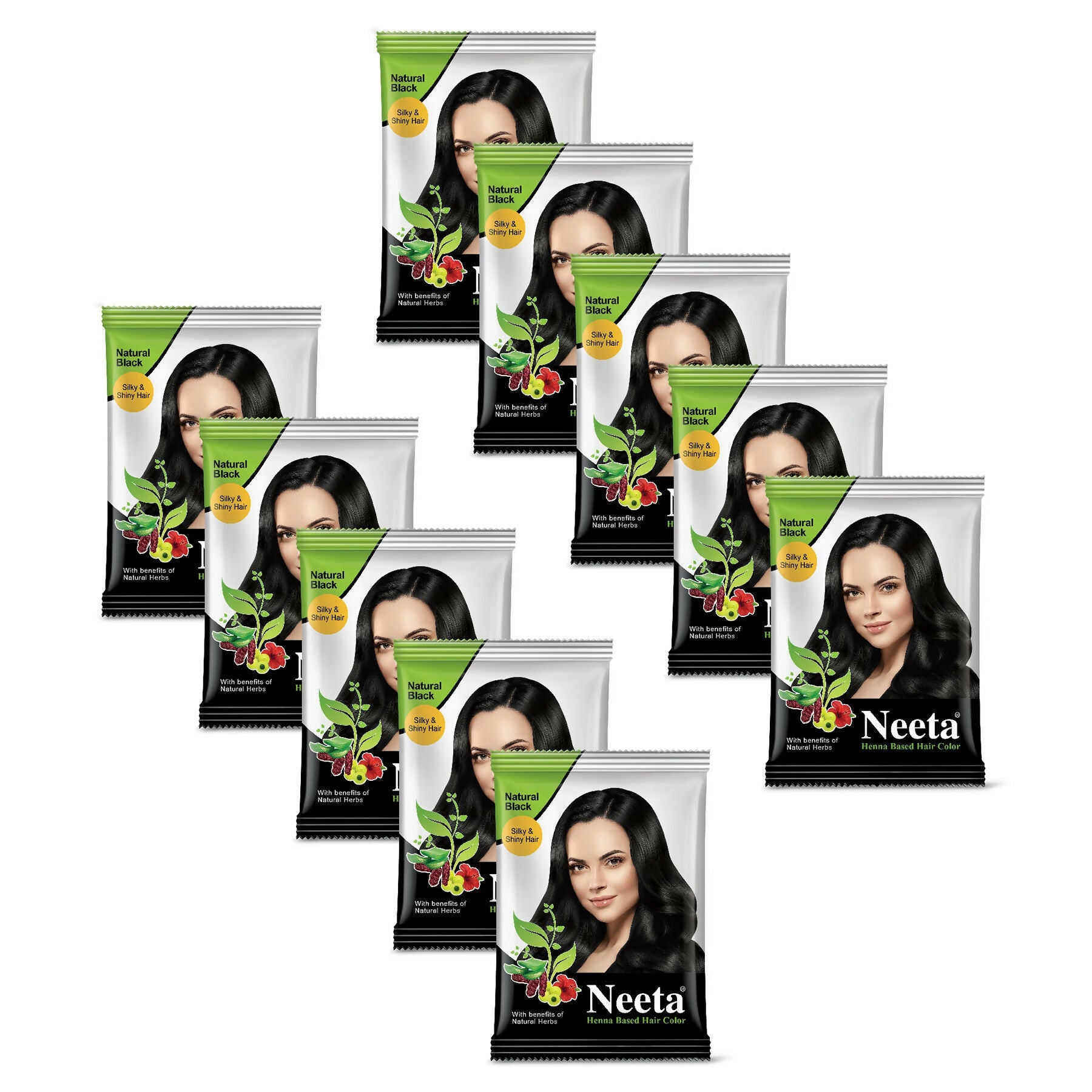 Neeta Hair Color Powder Natural Henna Based Hair Color (Pack of 10) Natural Black | Grocsy