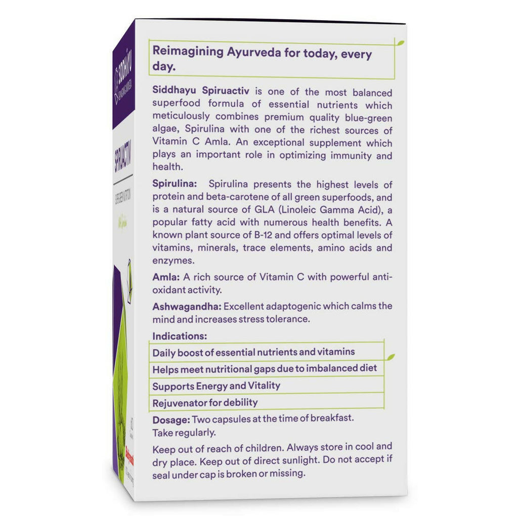 Siddhayu Ayurveda Spiruactiv Capsules with Spirulina | Grocsy