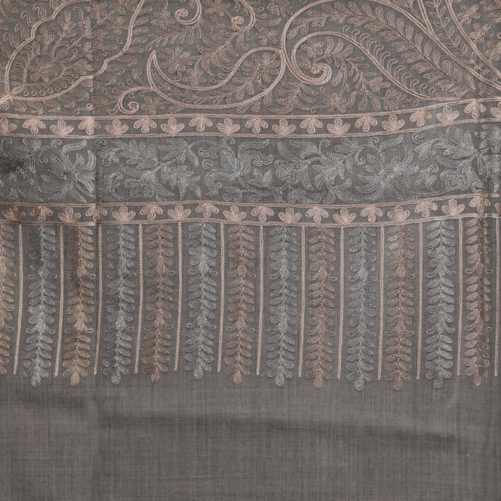 Nizalia Cashmere Fine Wool Grey Nulki Design Shawl | Grocsy
