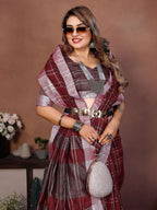 Aastha Fashion Red Linen Weaving Saree | Grocsy