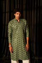 Green viscose Chikankari Embroidery Work Men's Traditional Kurta Set - Mahotsav | Grocsy