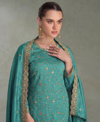 KC Sky Blue Silk Straight Suit For Women Heavy Embroidery Work | Grocsy