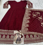 Anaita Maroon Vichitra Silk Anarkali Suit with Embroidery Sequins | Grocsy