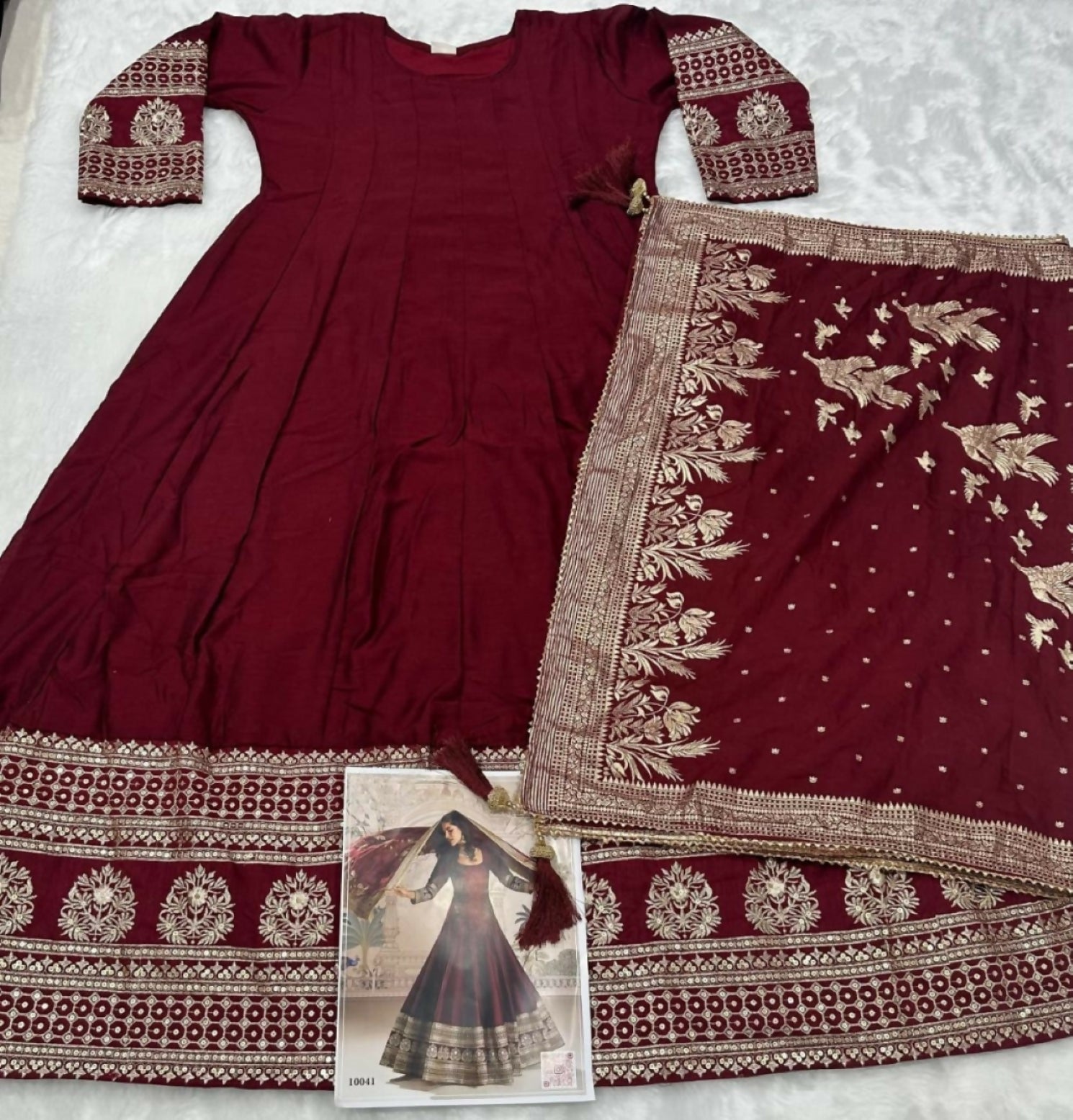 Anaita Maroon Vichitra Silk Anarkali Suit with Embroidery Sequins | Grocsy