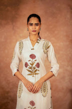 Joban Fashion Off White Red Floral Hand Block Printed Cotton Kurta Pant Set | Grocsy