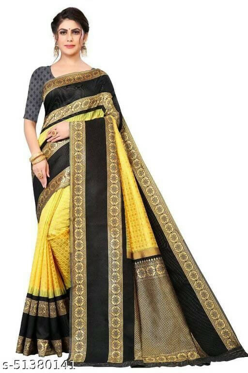 DEIANA'S Beautiful Designer Golden zari Soft Lichi Silk Saree - Yellow | Grocsy