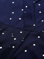Ahalyaa Navy Blue Net & Crepe Silver Toned Polka Dots Printed Maxi Dress | Grocsy