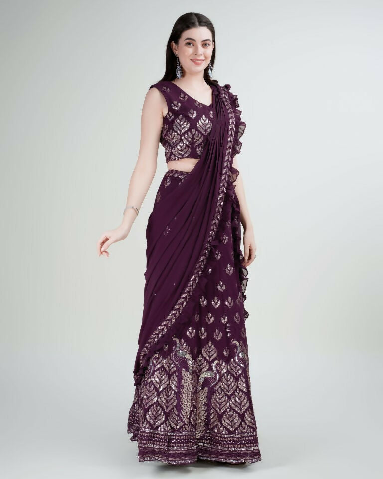 Purple Georgette Sequence Embroidered Lehenga Choli with Dupatta - Tanya | Grocsy