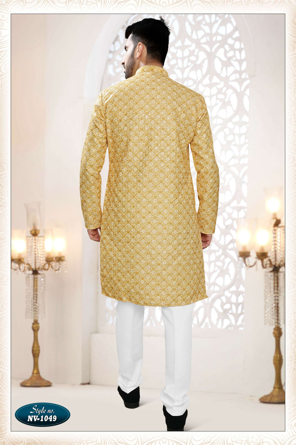 Joban Fashion Men's Yellow Straight Silk Thread Embroidery All Over Kurta Set | Grocsy
