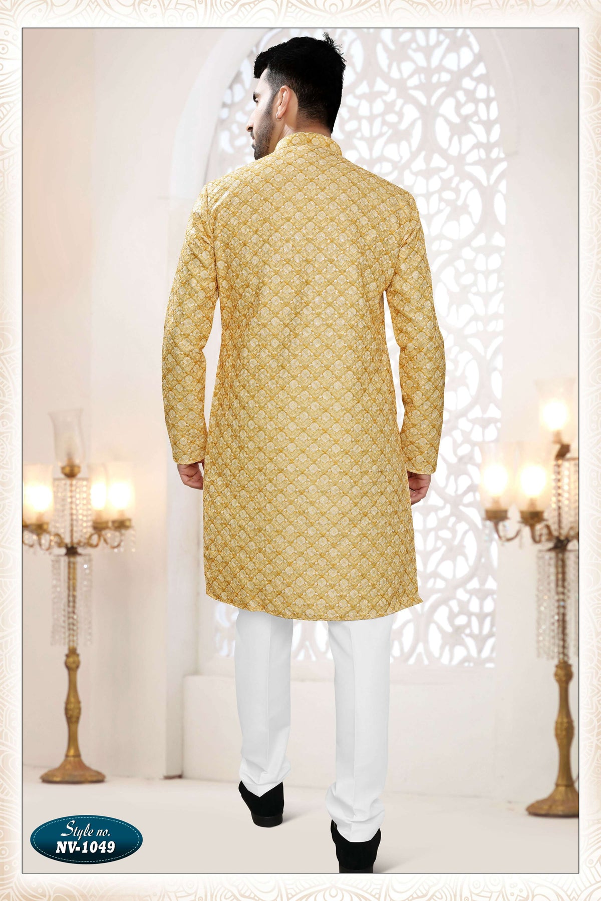 Joban Fashion Men's Yellow Straight Silk Thread Embroidery All Over Kurta Set | Grocsy