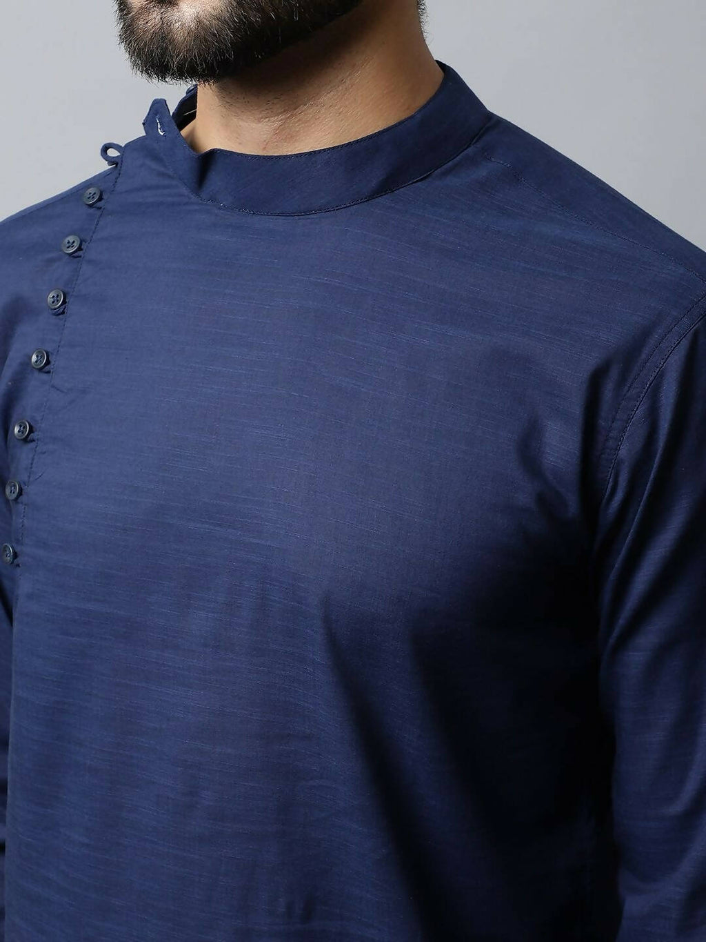 Even Apparels Navy blue Color Viscose Pure Cotton Men's Kurta With Side Placket (SLD1190) | Grocsy