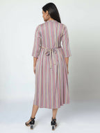 Manet Three Fourth Maternity Dress Striped With Concealed Zipper Nursing Access - Grey | Grocsy