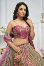 Kesar Fab Multi-Onion Net Embroidered Lehenga | Grocsy