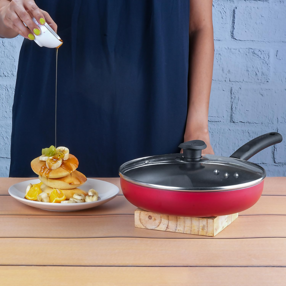 Vinod Zest Inducto Aluminium Non Stick Deep Frypan with Glass Lid | Grocsy