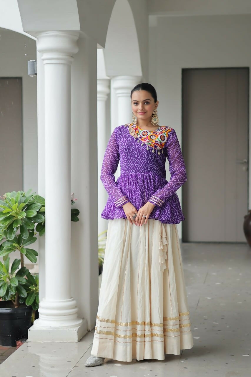 Teeya Creation Purple And White Colour Cotton Printed Navratri Lehenga Choli | Grocsy