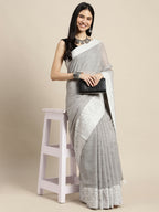 Shree Shyam Fashion Linen Grey Saree | Grocsy