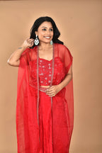 Morchari Women Hand Embroidery Crop Top-Red | Grocsy