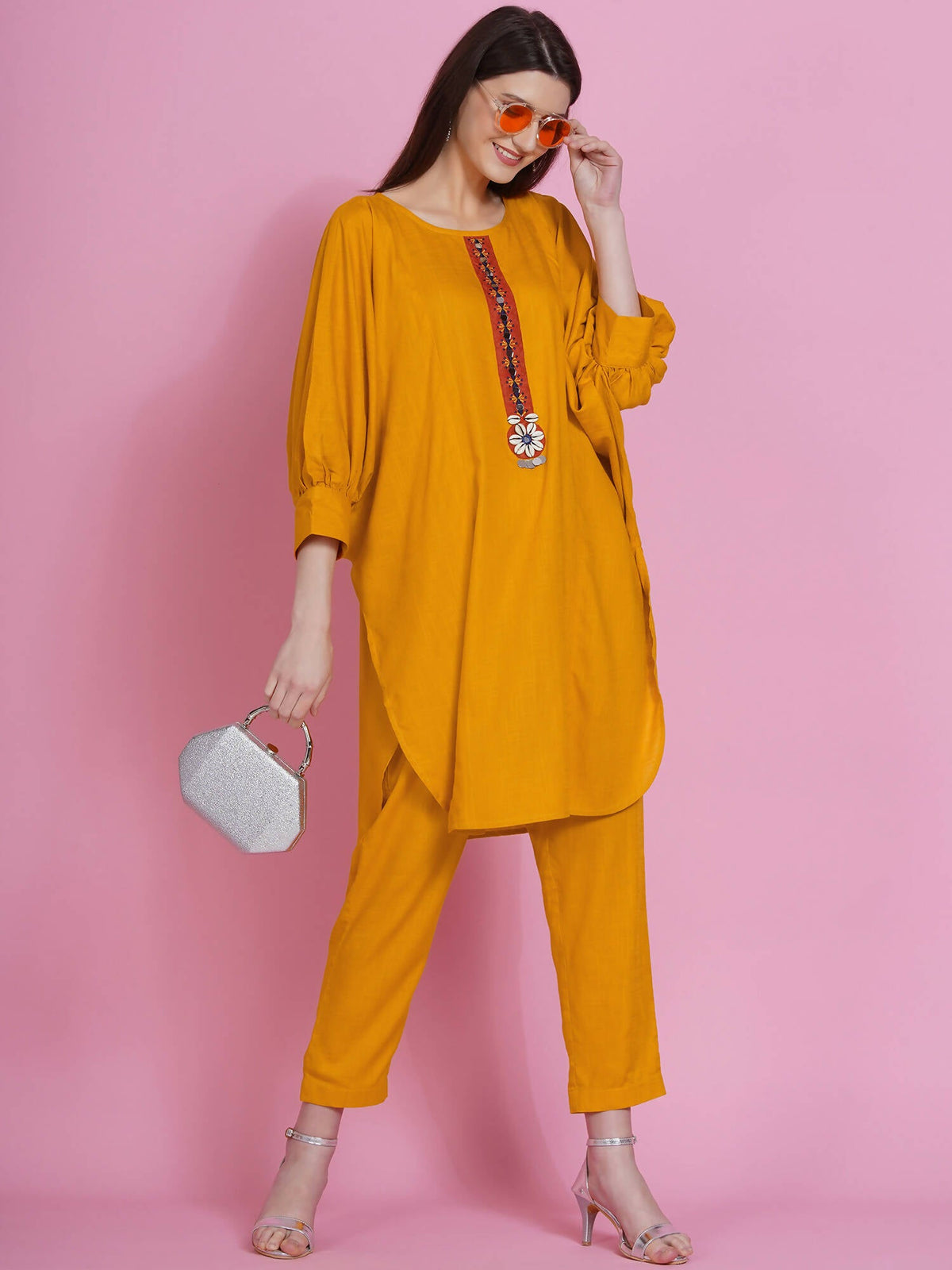 Women Republic Yellow Rayon Boxed Kurta With Pants | Grocsy