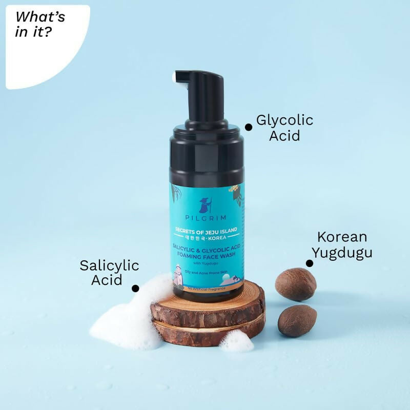 Pilgrim Korean 1.5% Salicylic (Bha) & 2% Glycolic Acid (Aha) Foaming Face Wash For Oily & Acne-Prone Skin - Korean Skin Care | Grocsy
