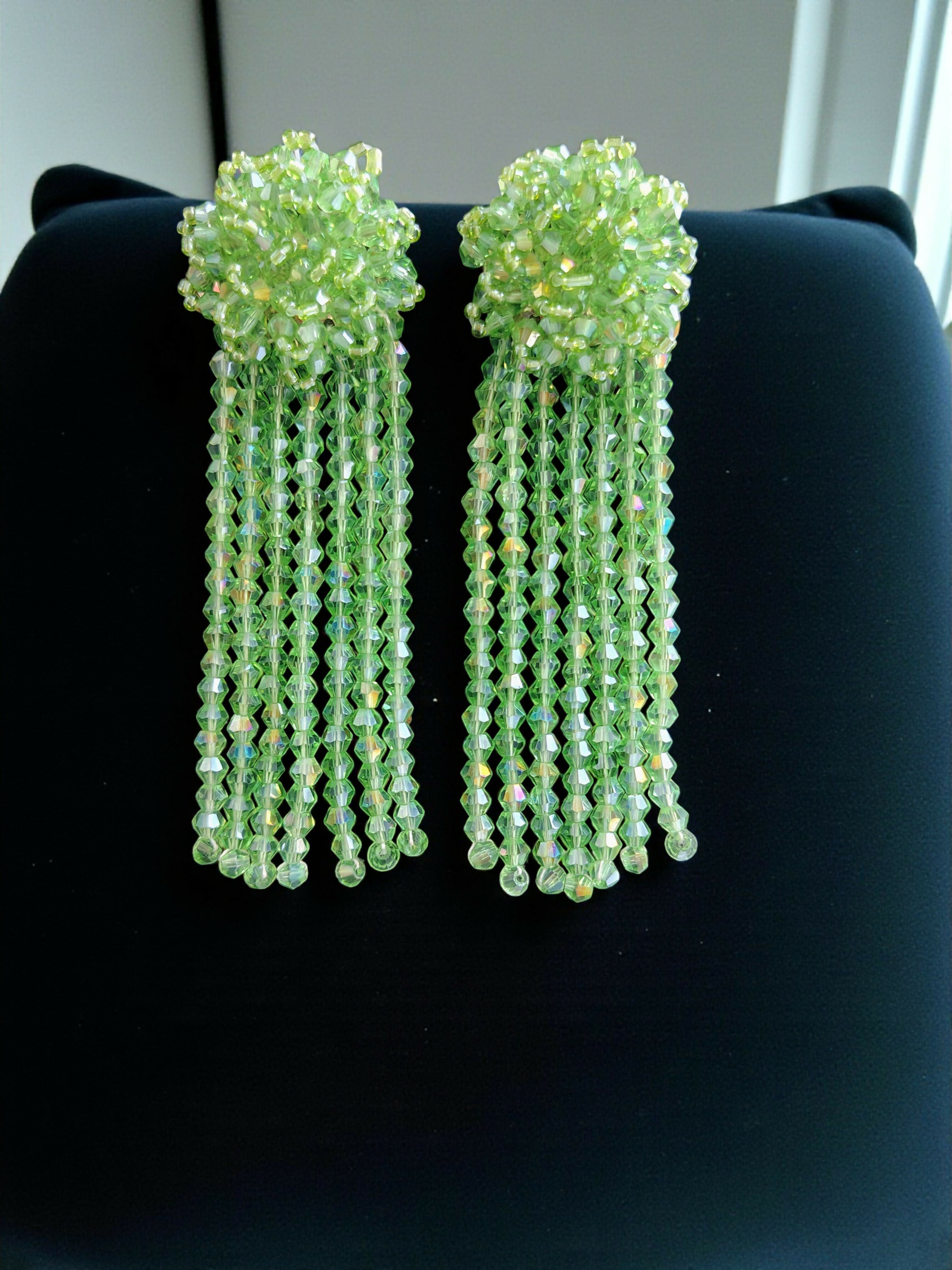 Inhanns Handmade Crystal Waterfall Earrings - Long - Pista Green Long Latkan | Grocsy