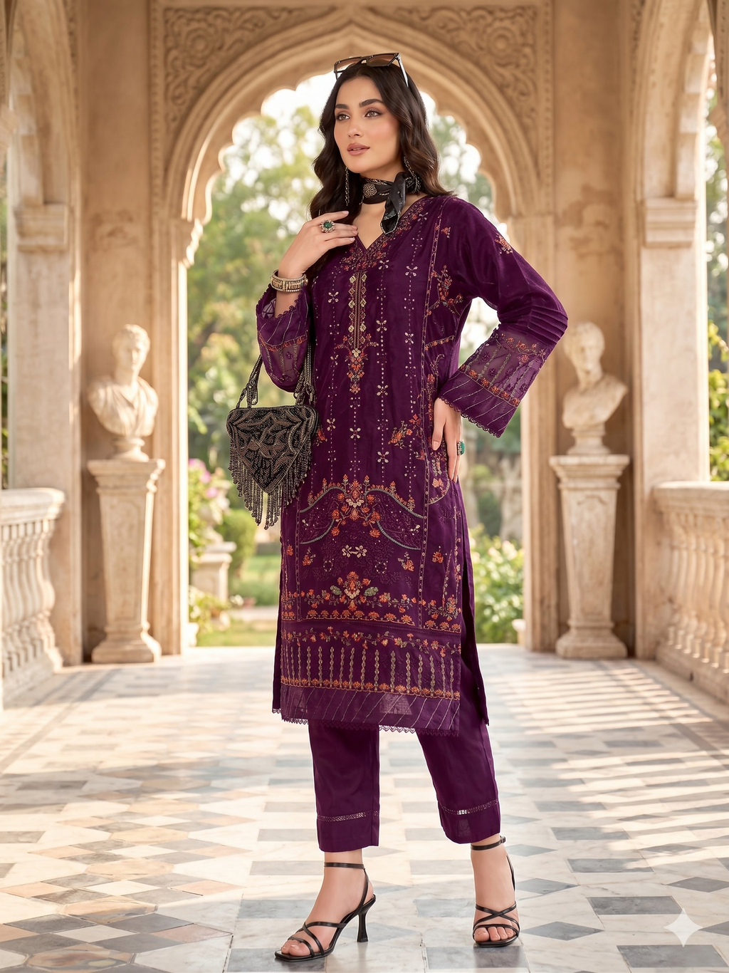 Teeya Creation Womens New Net With Heavy Embroiedery With Sequence Work Purple Kurta Set | Grocsy