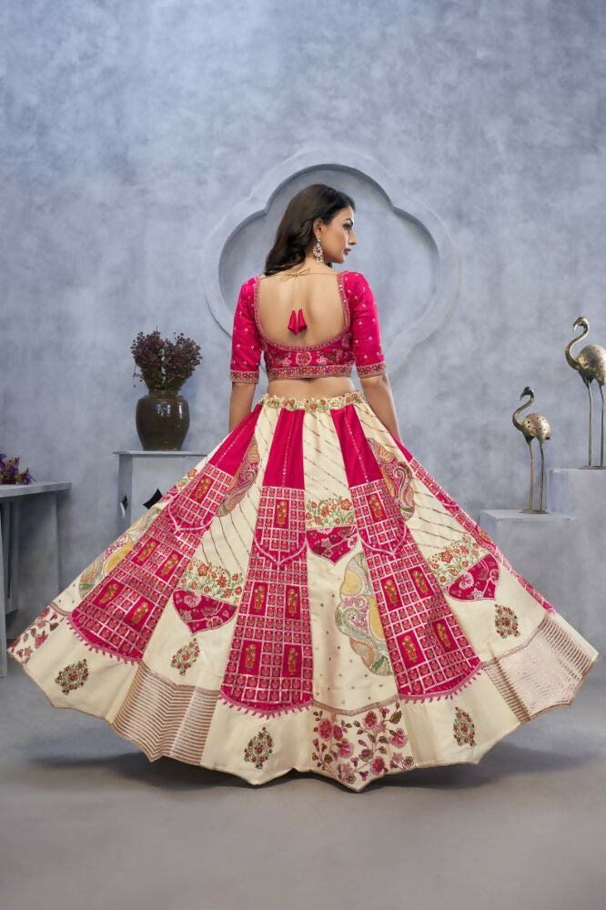Kesar Fab Ivory Silk Embroidered Lehenga | Grocsy